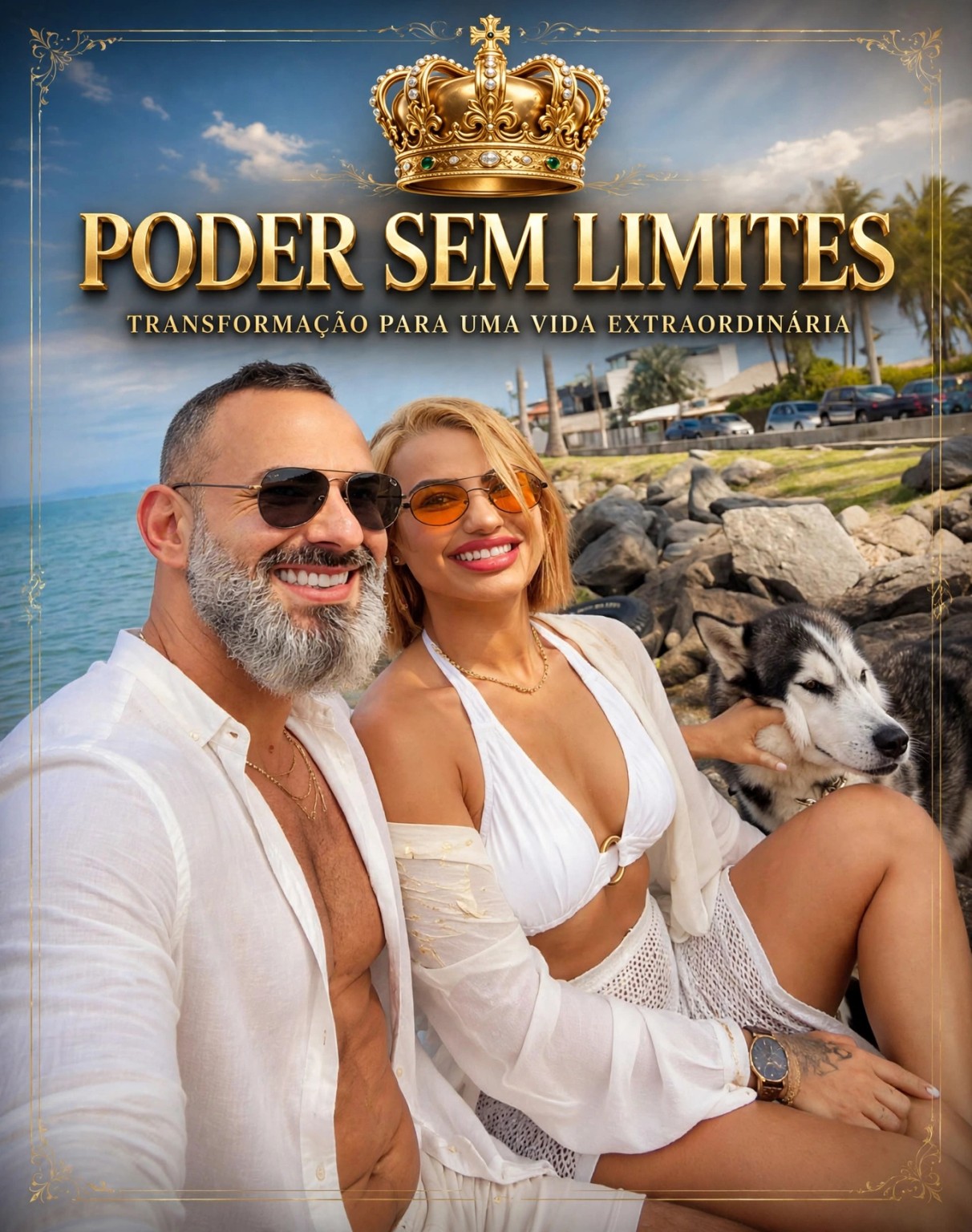 Casal sorrindo na praia
